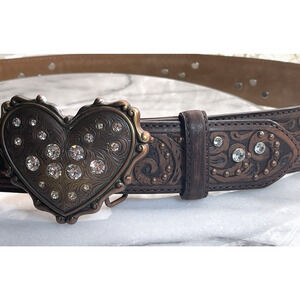 Justin Boots Women's Vintage Rhinestone Heart Belt - Cognac Size 34